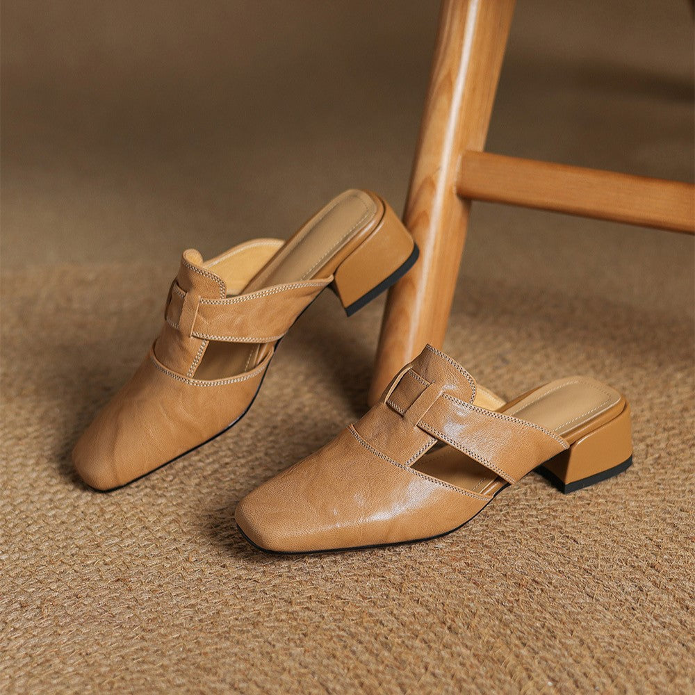 Mules aus Leder mit quadrater Spitze Rosel