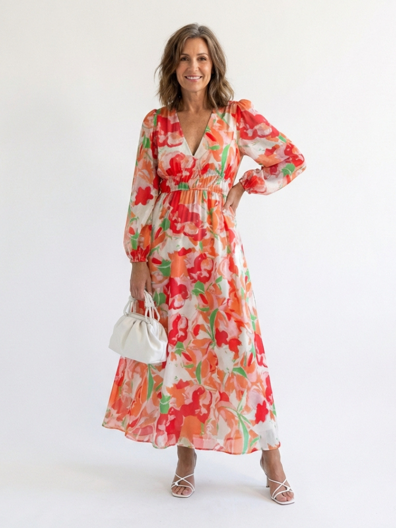 Althea | Maxikleid mit langen Ärmeln und Blumenmuster