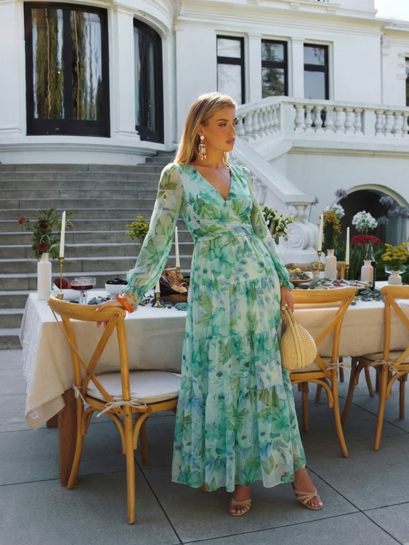 Althea | Maxikleid mit langen Ärmeln und Blumenmuster