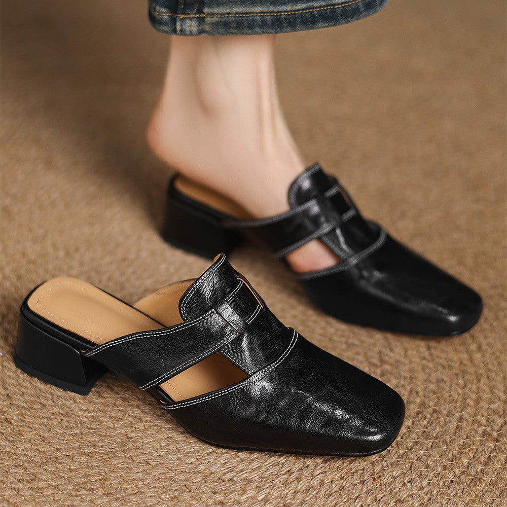 Mules aus Leder mit quadrater Spitze Rosel