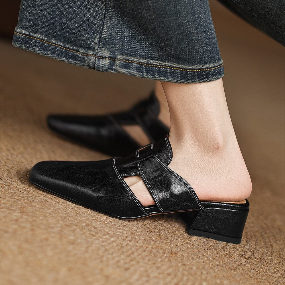 Mules aus Leder mit quadrater Spitze Rosel