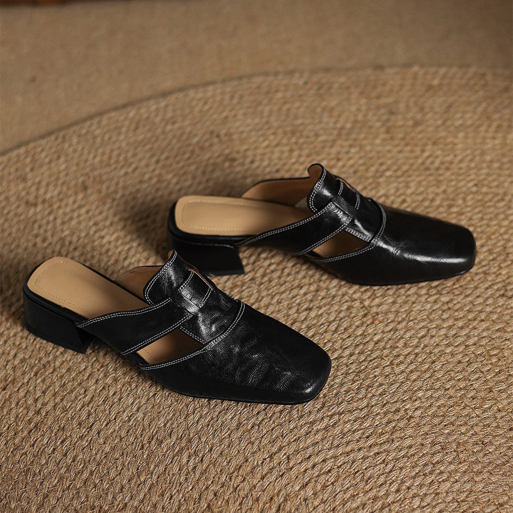 Mules aus Leder mit quadrater Spitze Rosel