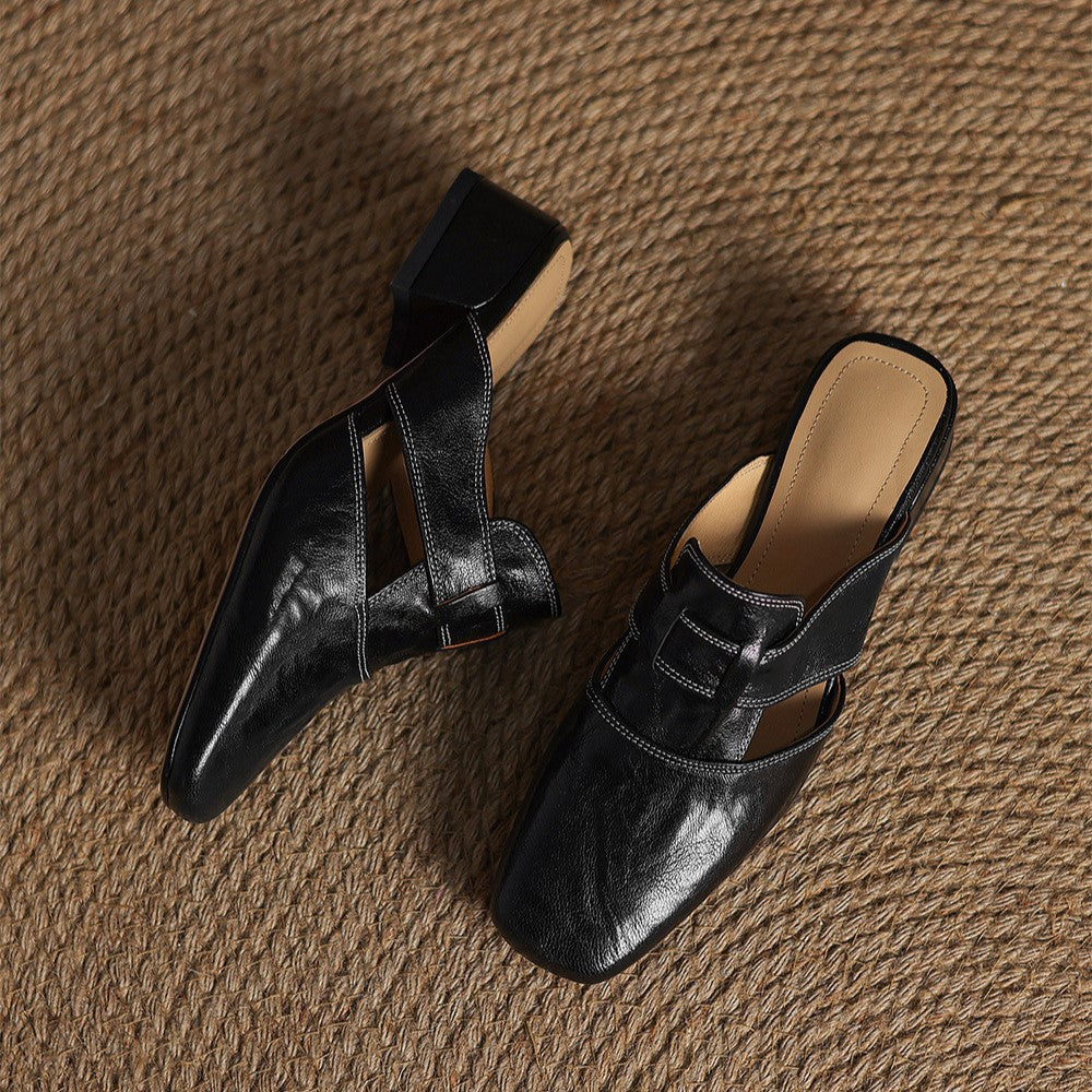 Mules aus Leder mit quadrater Spitze Rosel