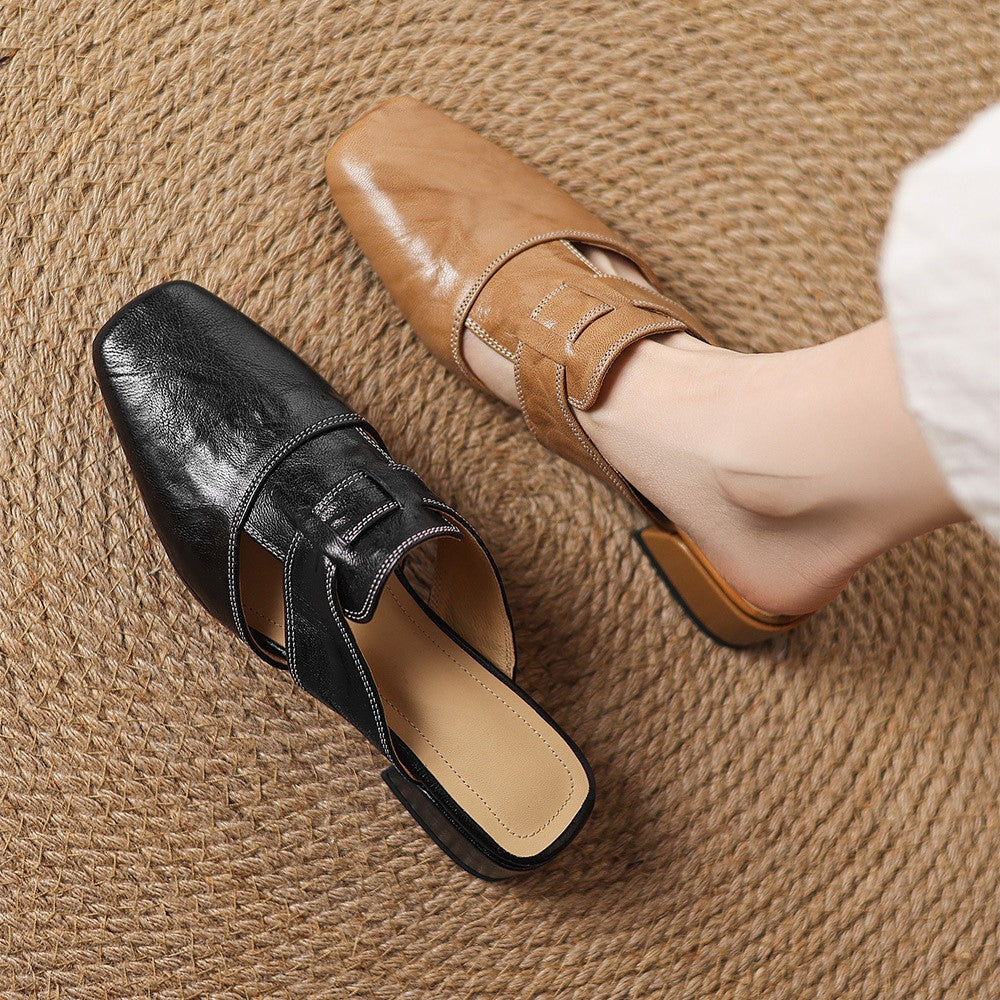 Mules aus Leder mit quadrater Spitze Rosel