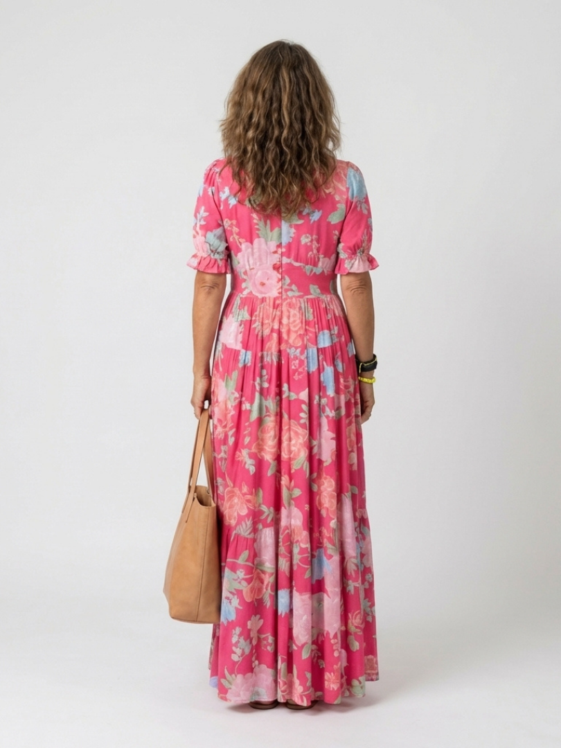 Élodie | Lange Blumenrobe mit Überkreuz-Ausschnitt