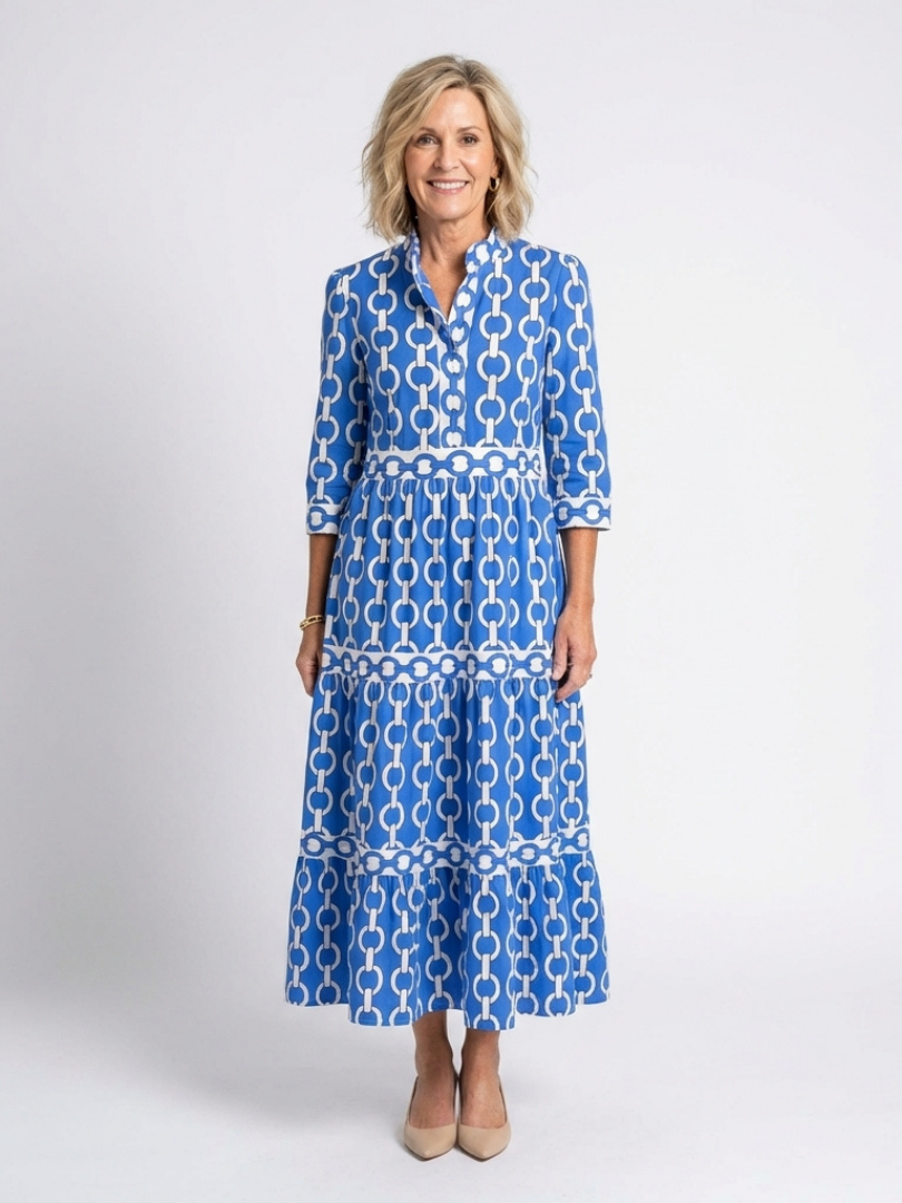 Ysolde | Midi-Kleid mit dreiviertel Ärmeln und Kettenmuster