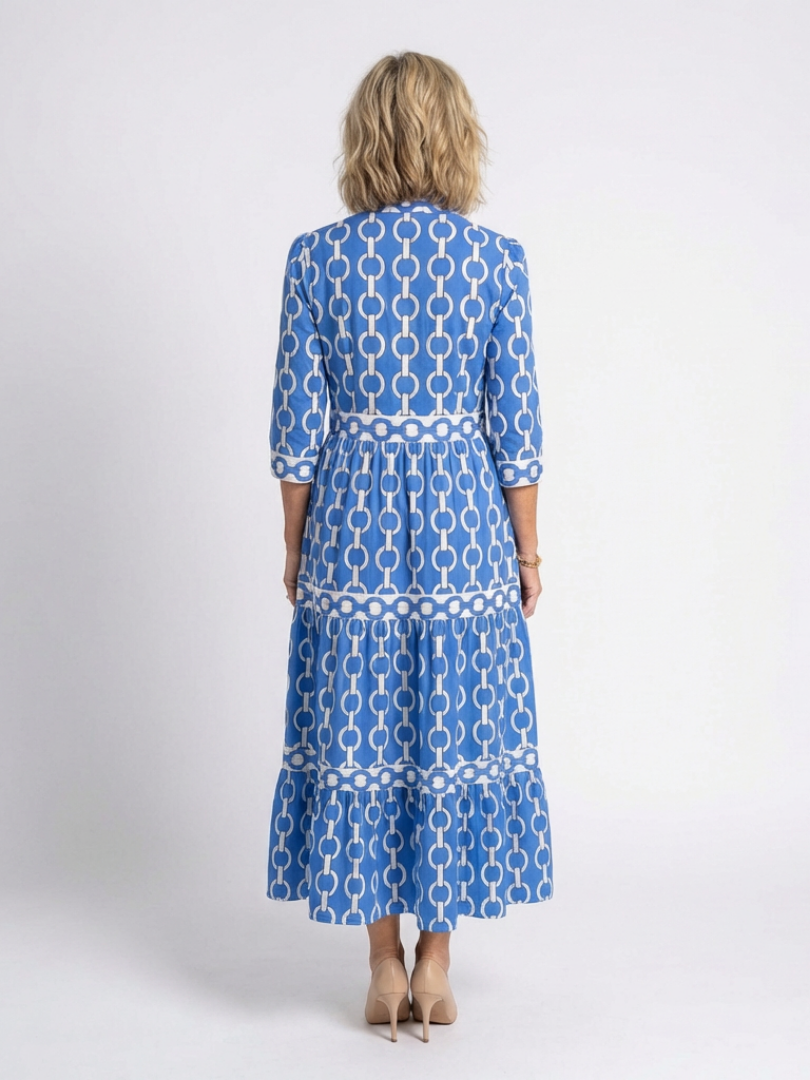 Ysolde | Midi-Kleid mit dreiviertel Ärmeln und Kettenmuster