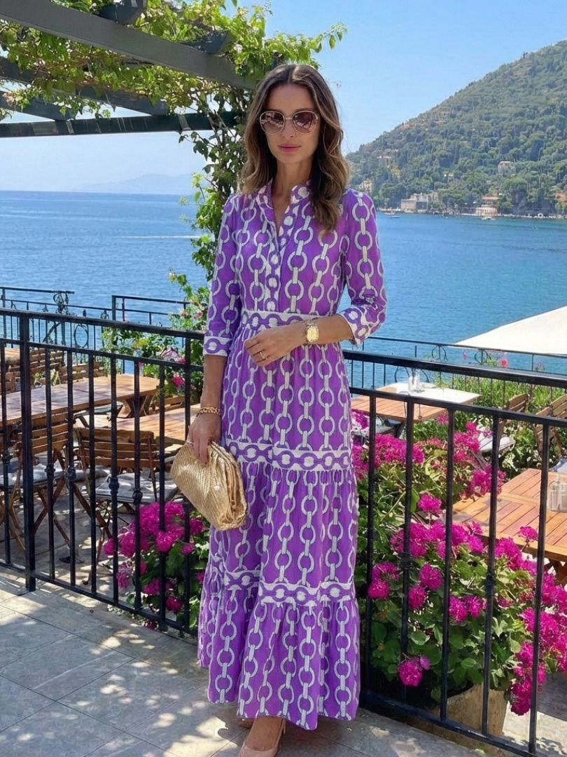 Ysolde | Midi-Kleid mit dreiviertel Ärmeln und Kettenmuster