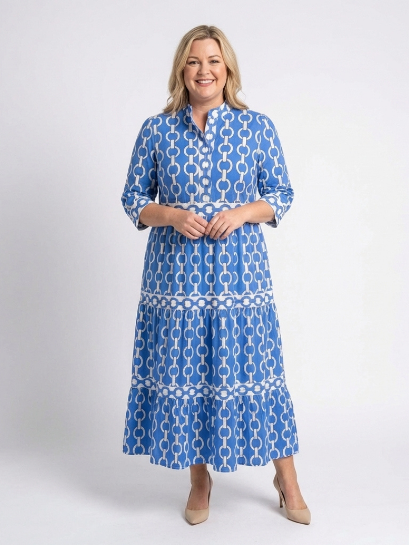 Ysolde | Midi-Kleid mit dreiviertel Ärmeln und Kettenmuster