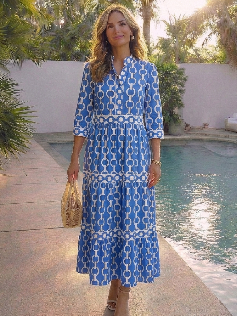 Ysolde | Midi-Kleid mit dreiviertel Ärmeln und Kettenmuster