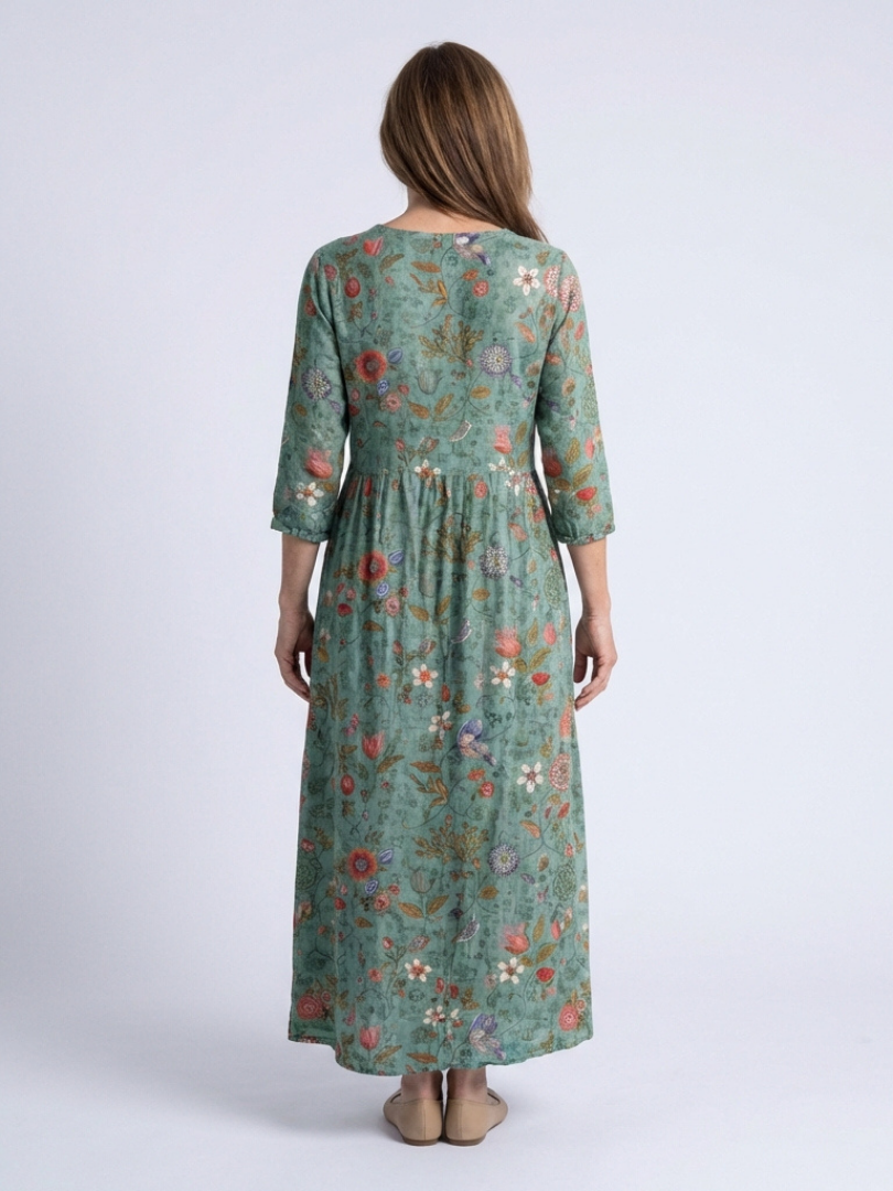 Marina | Maxikleid mit Dreiviertelärmeln und V-Ausschnitt im floralen Design