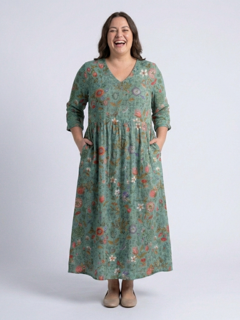 Marina | Maxikleid mit Dreiviertelärmeln und V-Ausschnitt im floralen Design
