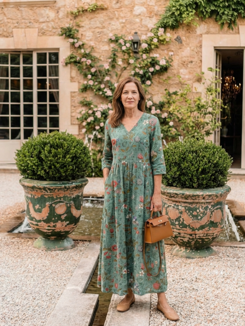 Marina | Maxikleid mit Dreiviertelärmeln und V-Ausschnitt im floralen Design