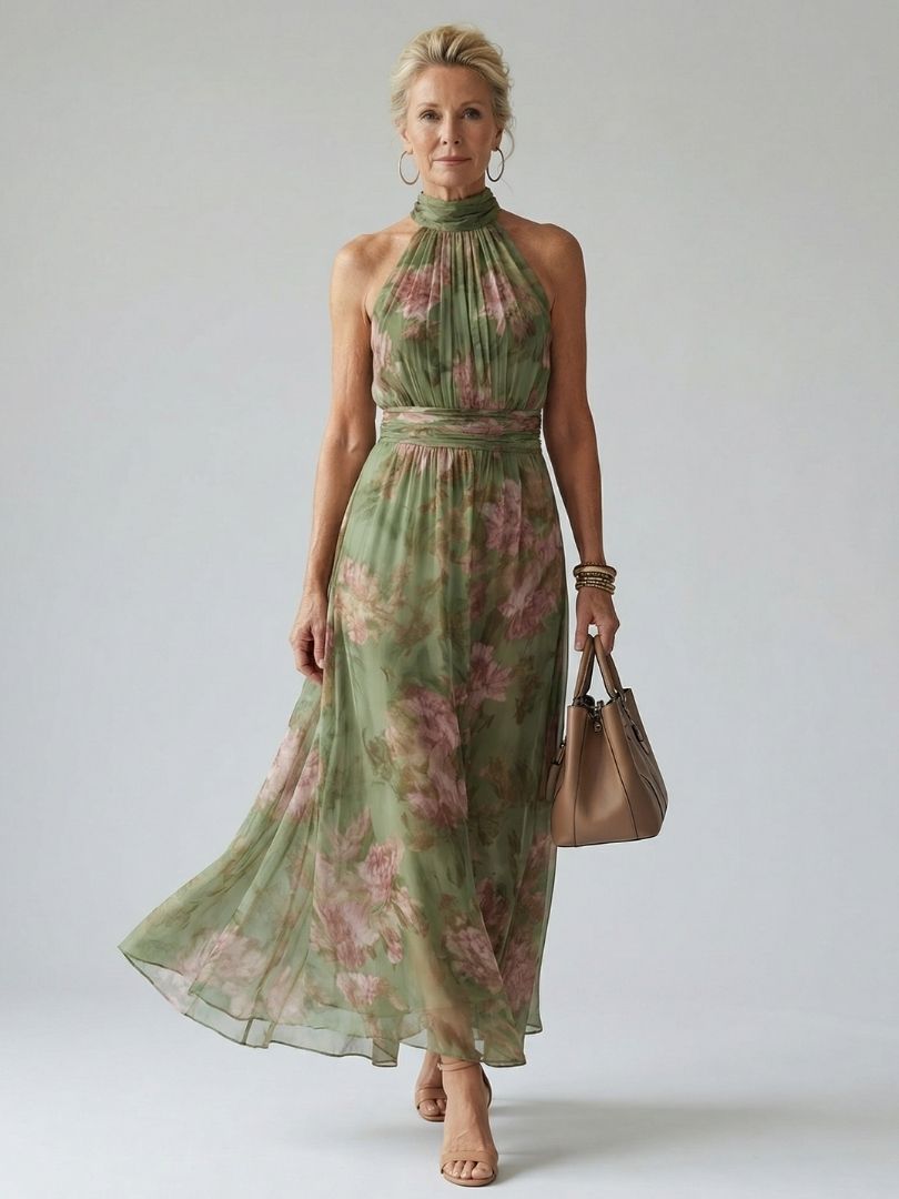 Mireille | Midi-Kleid mit gerafftem Halterneck