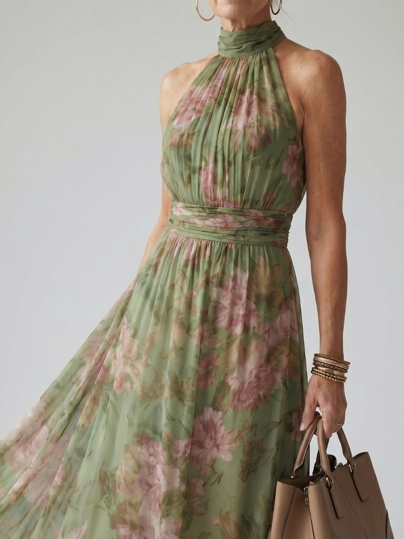 Mireille | Midi-Kleid mit gerafftem Halterneck