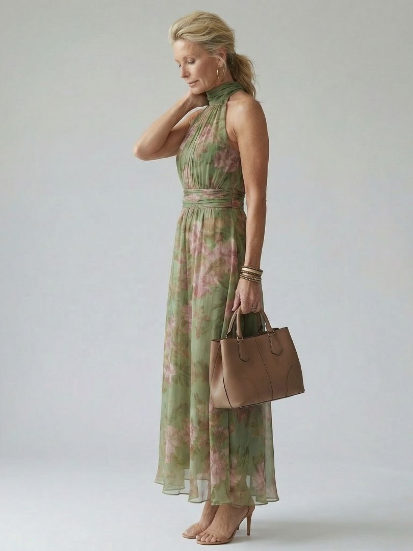 Mireille | Midi-Kleid mit gerafftem Halterneck