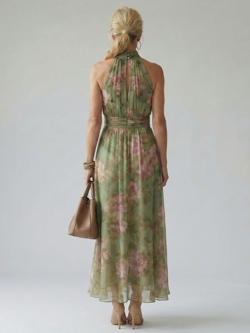 Mireille | Midi-Kleid mit gerafftem Halterneck