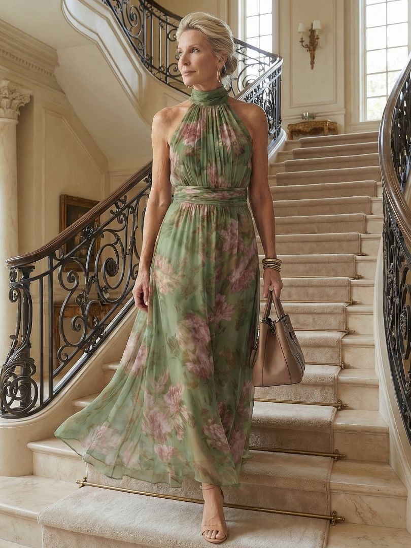 Mireille | Midi-Kleid mit gerafftem Halterneck