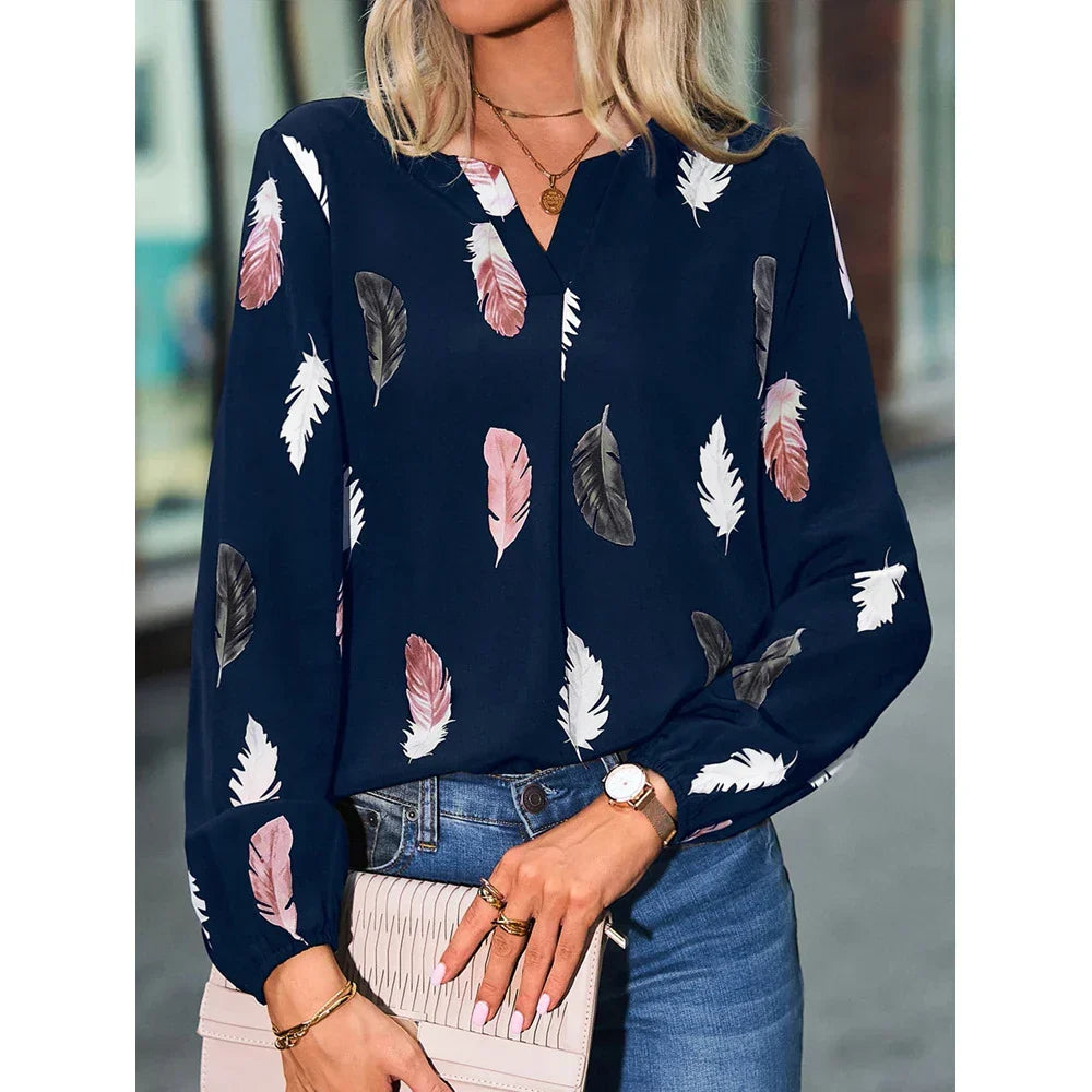 Céline | Fluide Bluse mit Feder-Muster