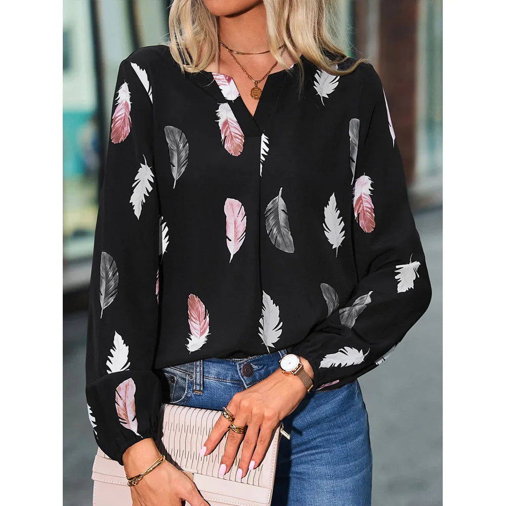 Céline | Fluide Bluse mit Feder-Muster