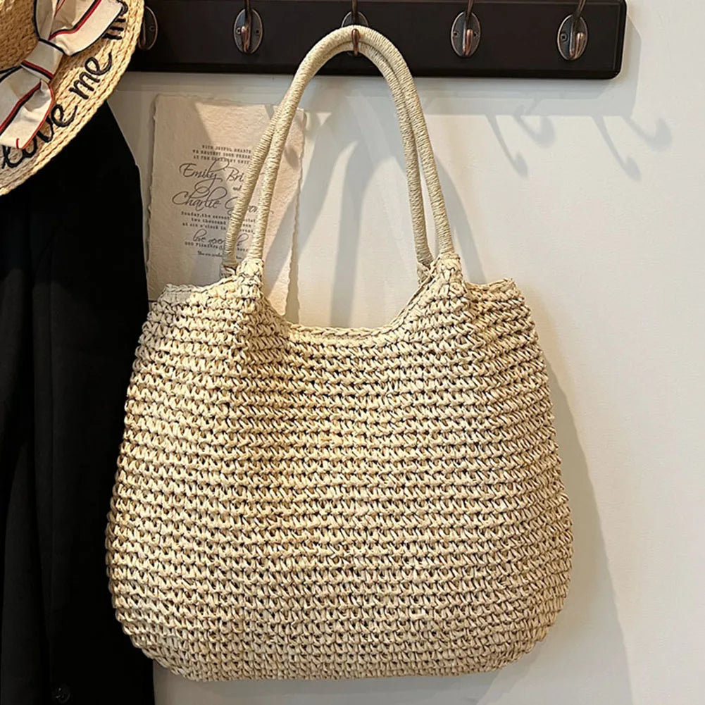 Strohtasche | Große Vintage Schultertasche
