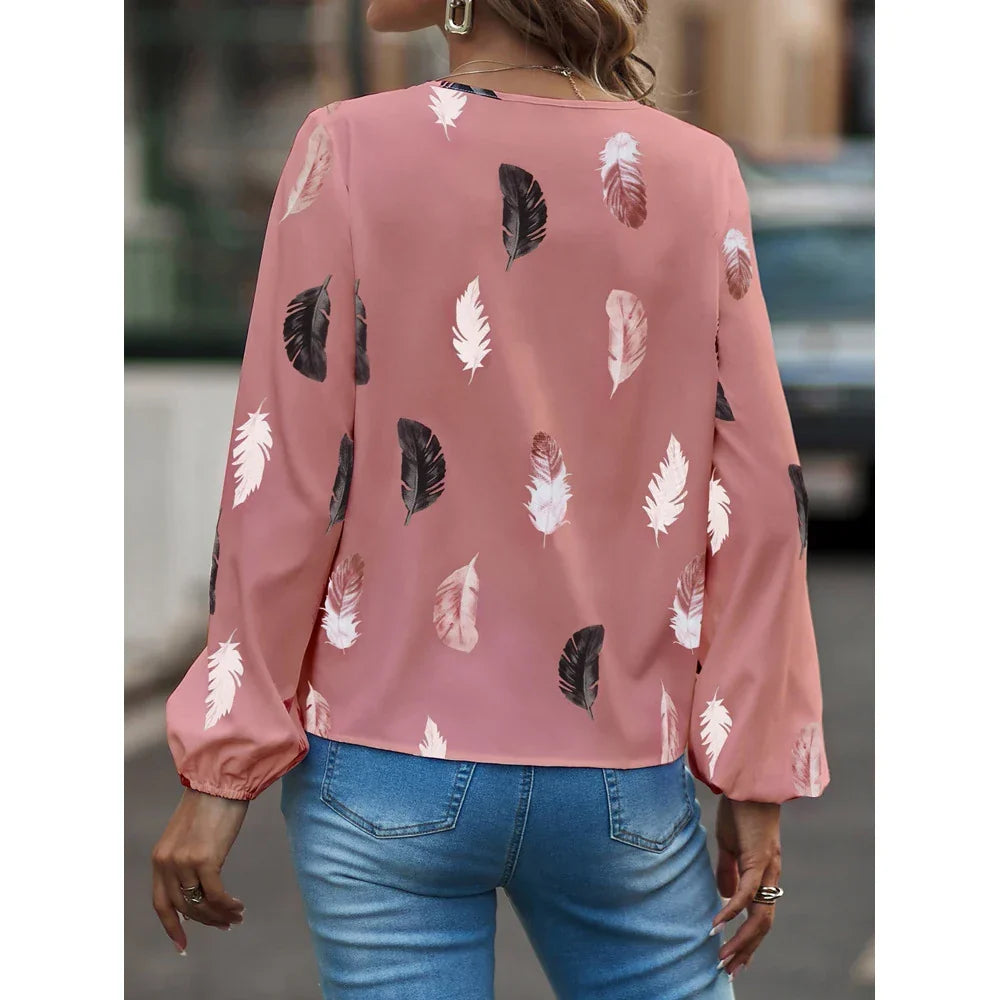 Céline | Fluide Bluse mit Feder-Muster