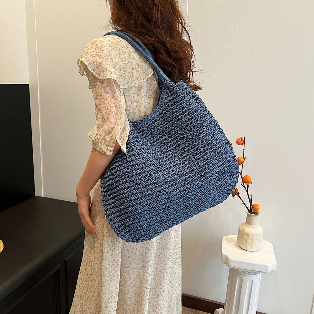 Strohtasche | Große Vintage Schultertasche
