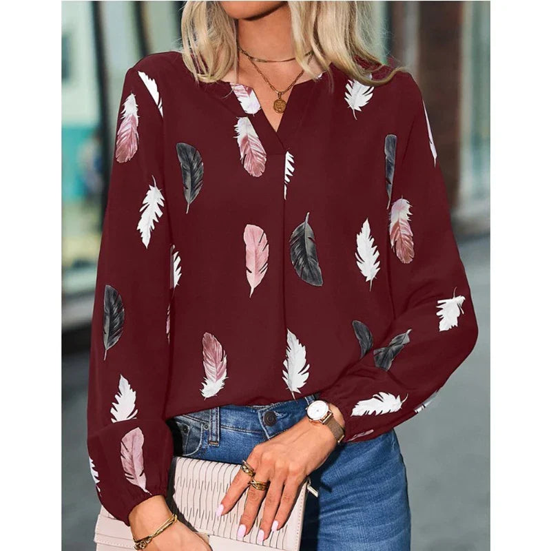 Céline | Fluide Bluse mit Feder-Muster