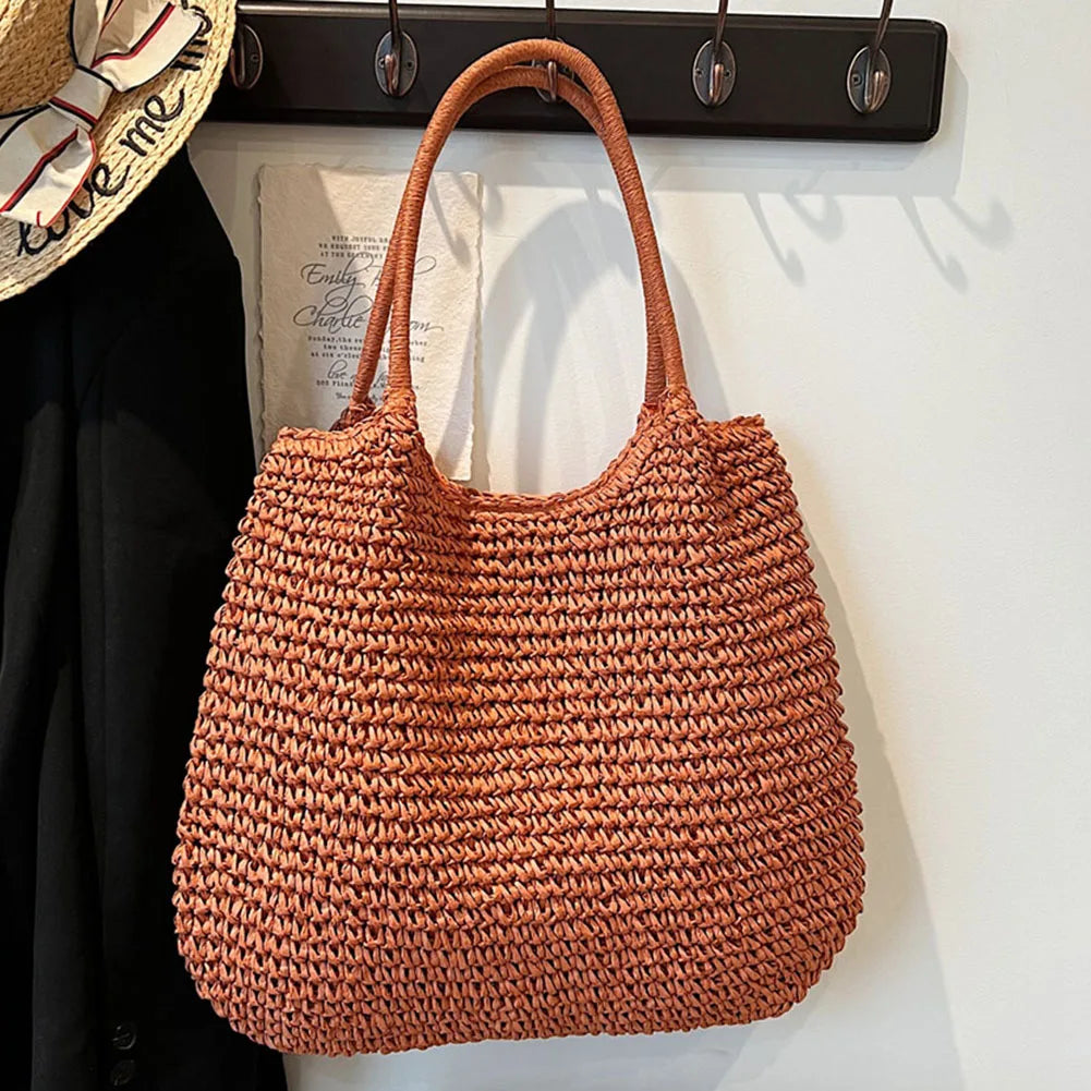Strohtasche | Große Vintage Schultertasche