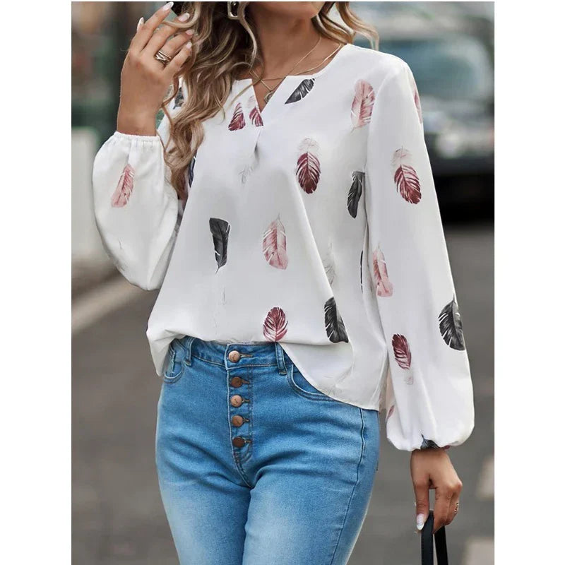 Céline | Fluide Bluse mit Feder-Muster
