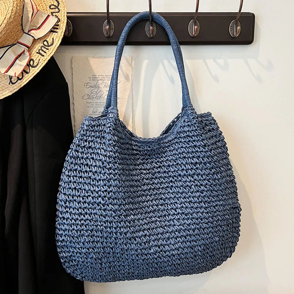 Strohtasche | Große Vintage Schultertasche