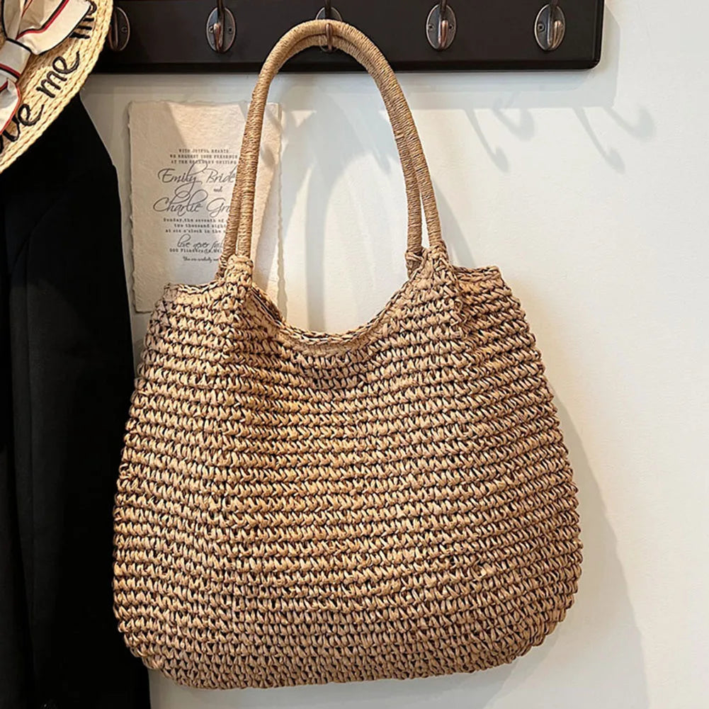 Strohtasche | Große Vintage Schultertasche