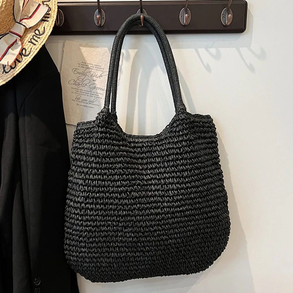 Strohtasche | Große Vintage Schultertasche