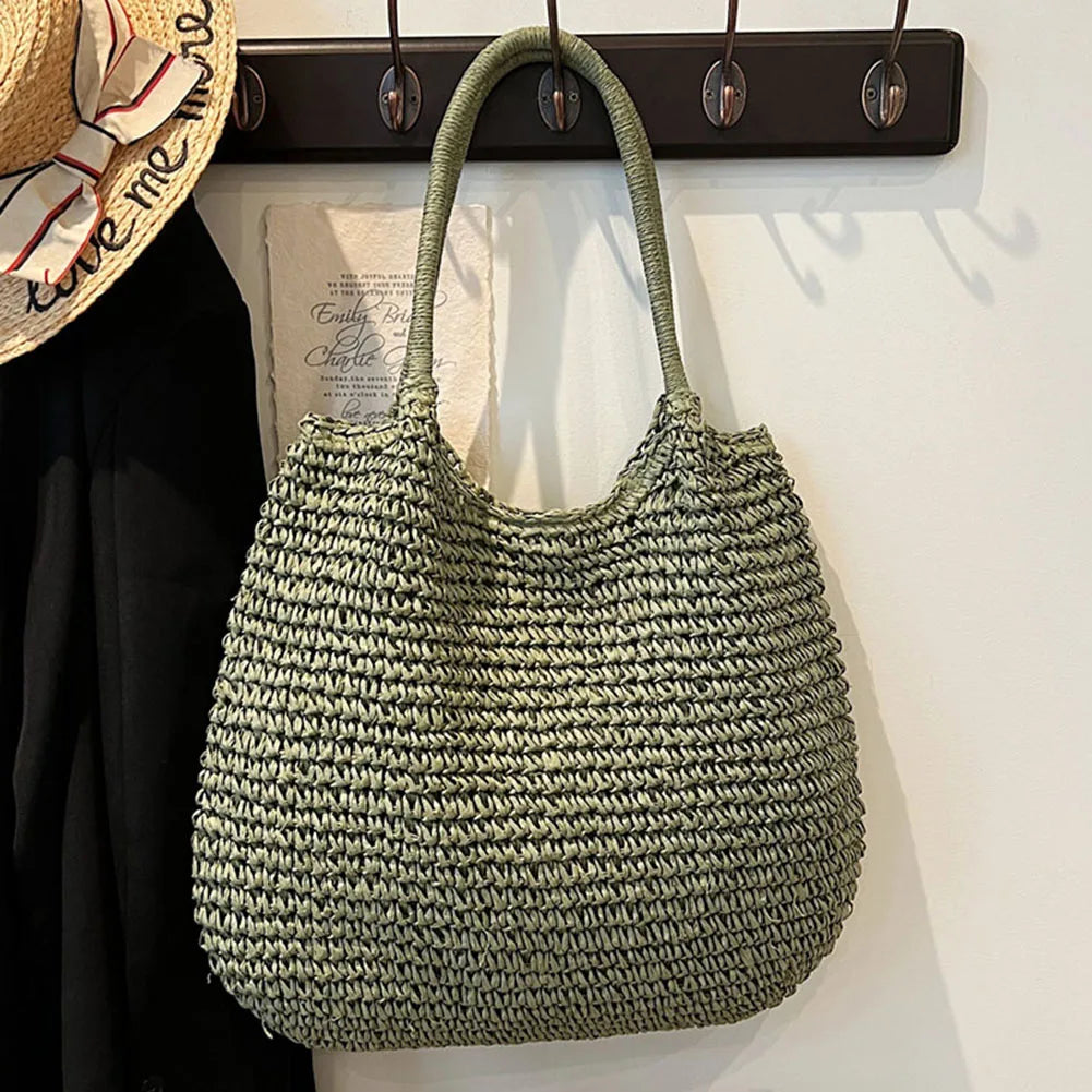 Strohtasche | Große Vintage Schultertasche