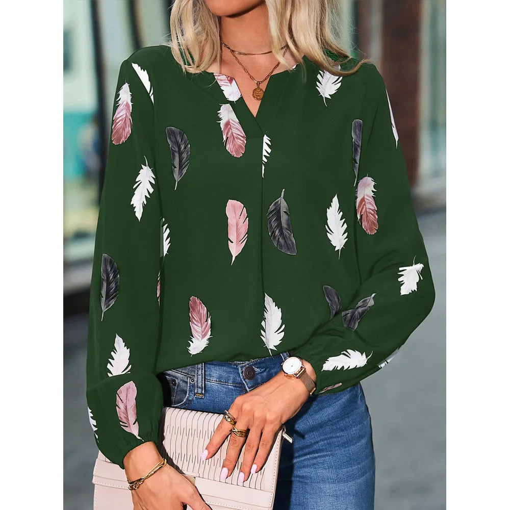 Céline | Fluide Bluse mit Feder-Muster