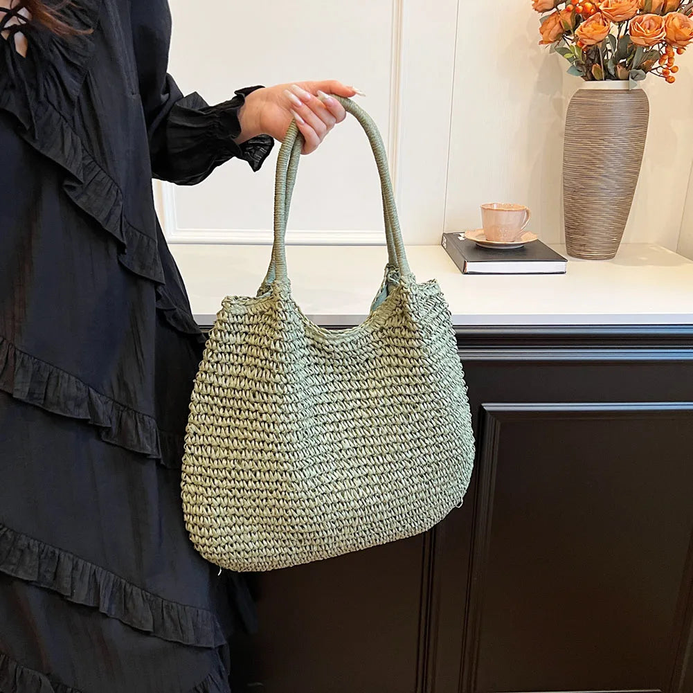 Strohtasche | Große Vintage Schultertasche