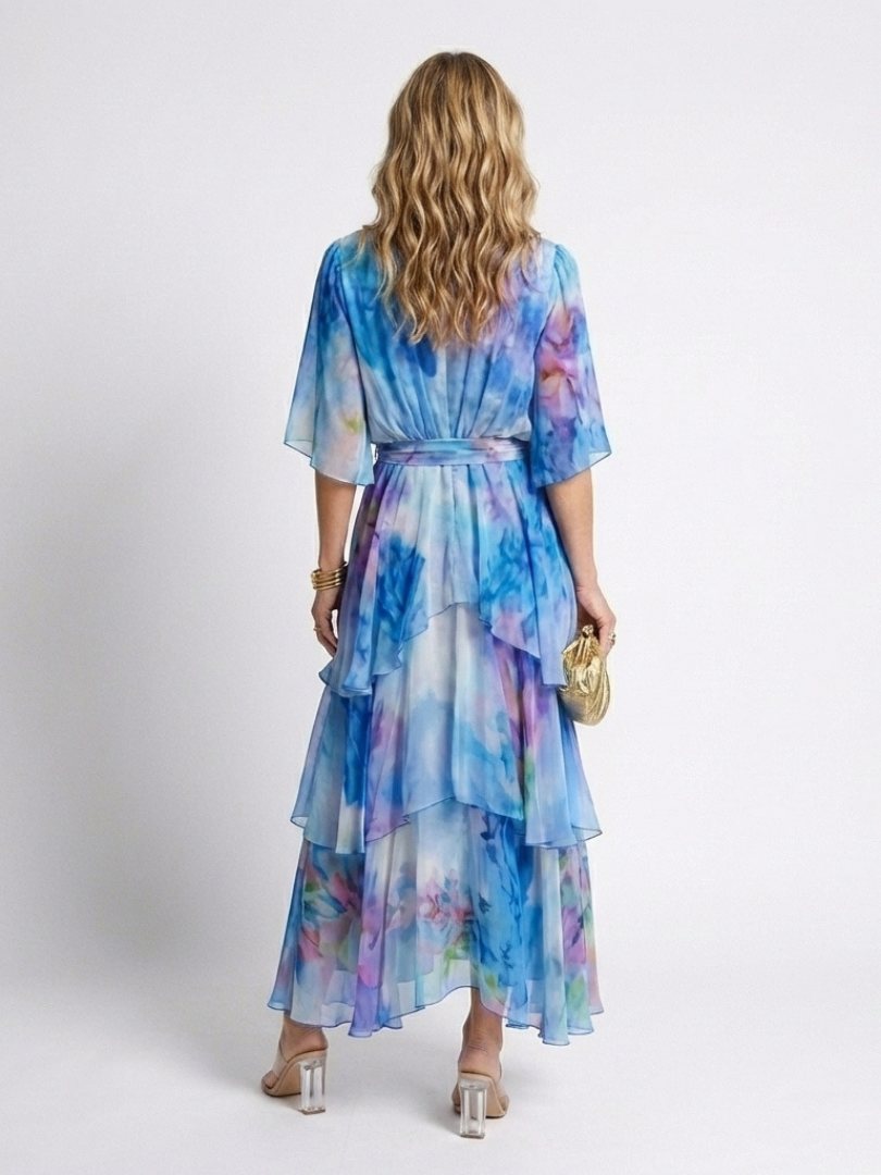 Calista | Maxikleid mit V-Ausschnitt, taillierbar, aus transparenten Lagen