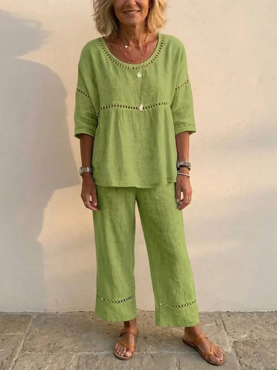 Marielle | Zweiteiliges Set aus weichem Leinen mit Spitzen-Details