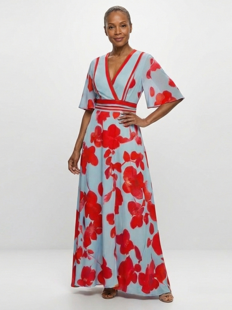 Corinne | Maxikleid mit kurzen Ärmeln und floralem Muster