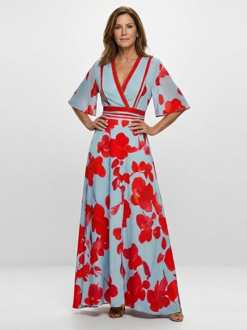 Corinne | Maxikleid mit kurzen Ärmeln und floralem Muster