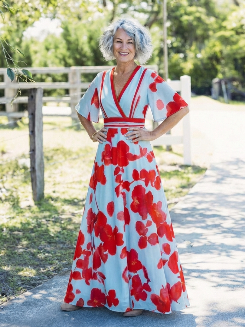 Corinne | Maxikleid mit kurzen Ärmeln und floralem Muster