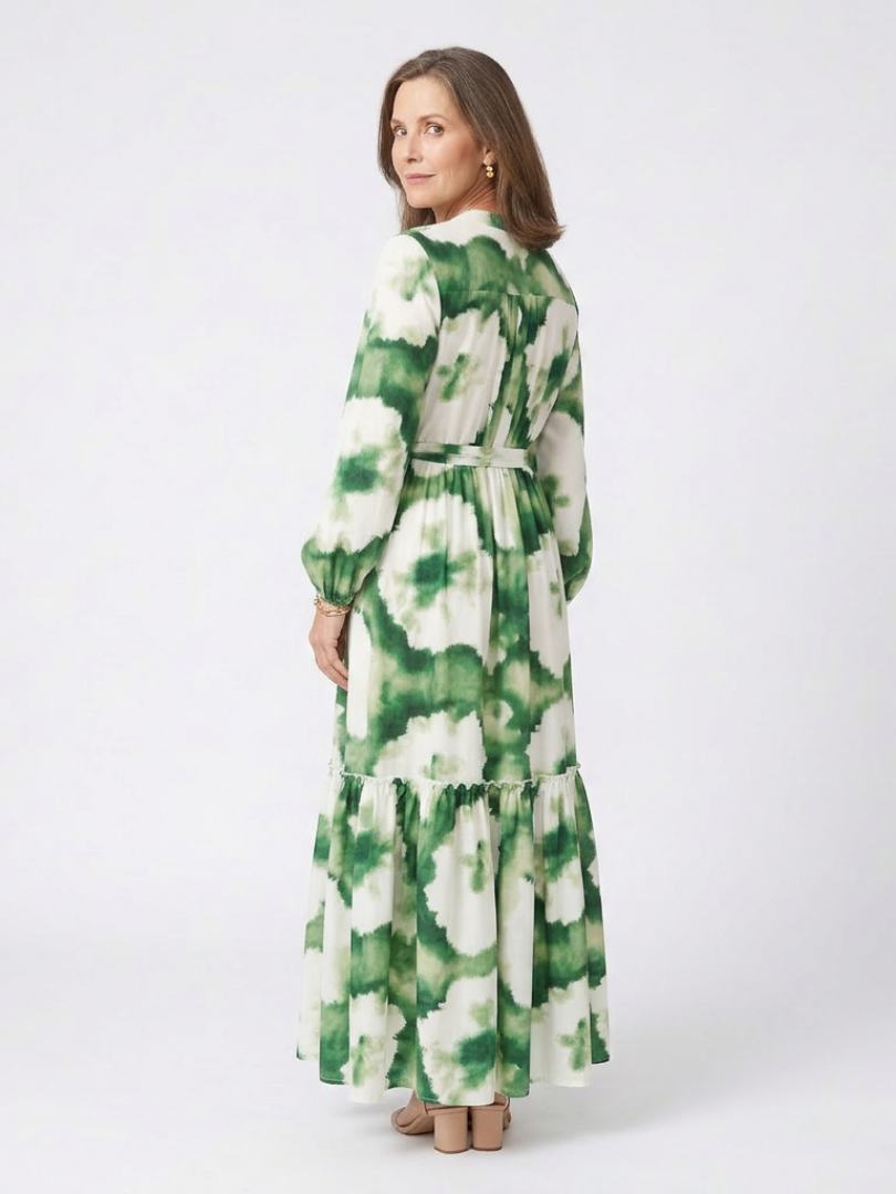 Sabine | Maxikleid mit langen Ärmeln und Bindegürtel