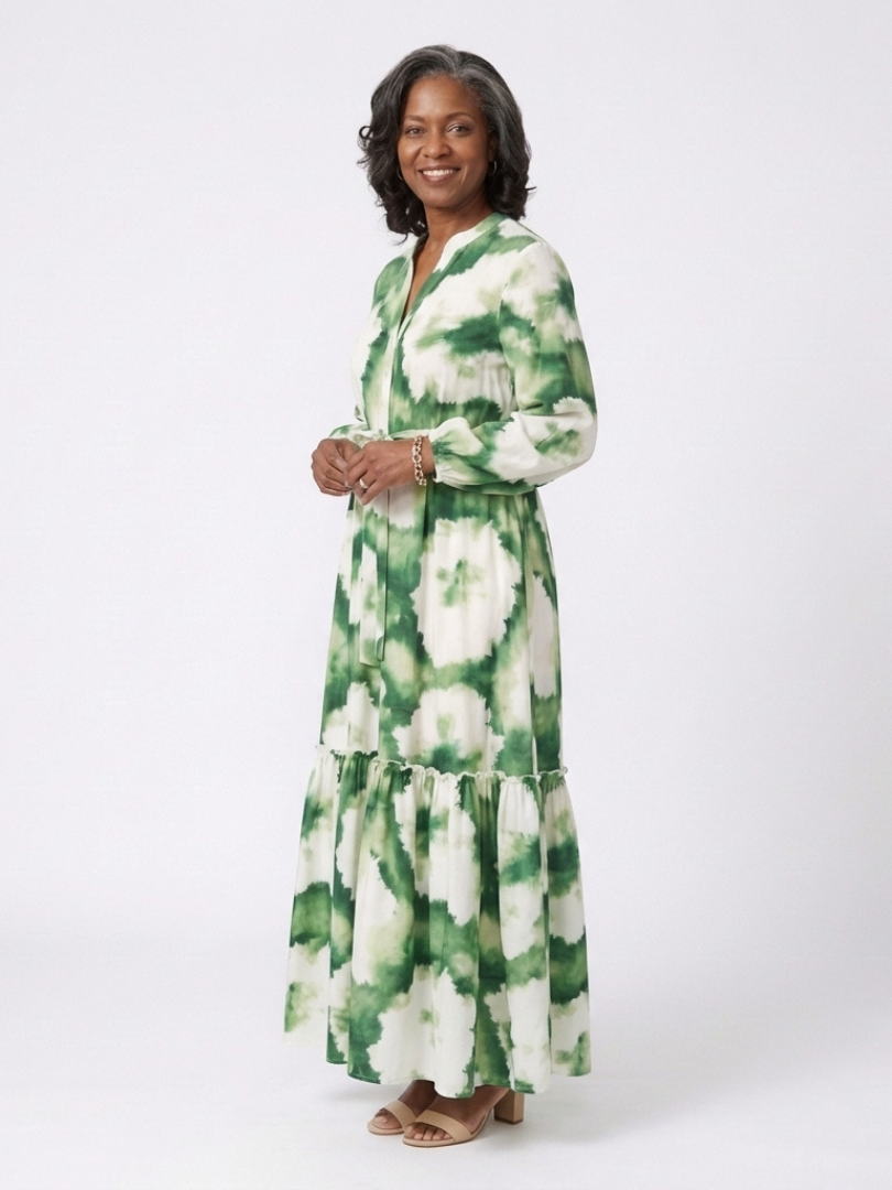 Sabine | Maxikleid mit langen Ärmeln und Bindegürtel