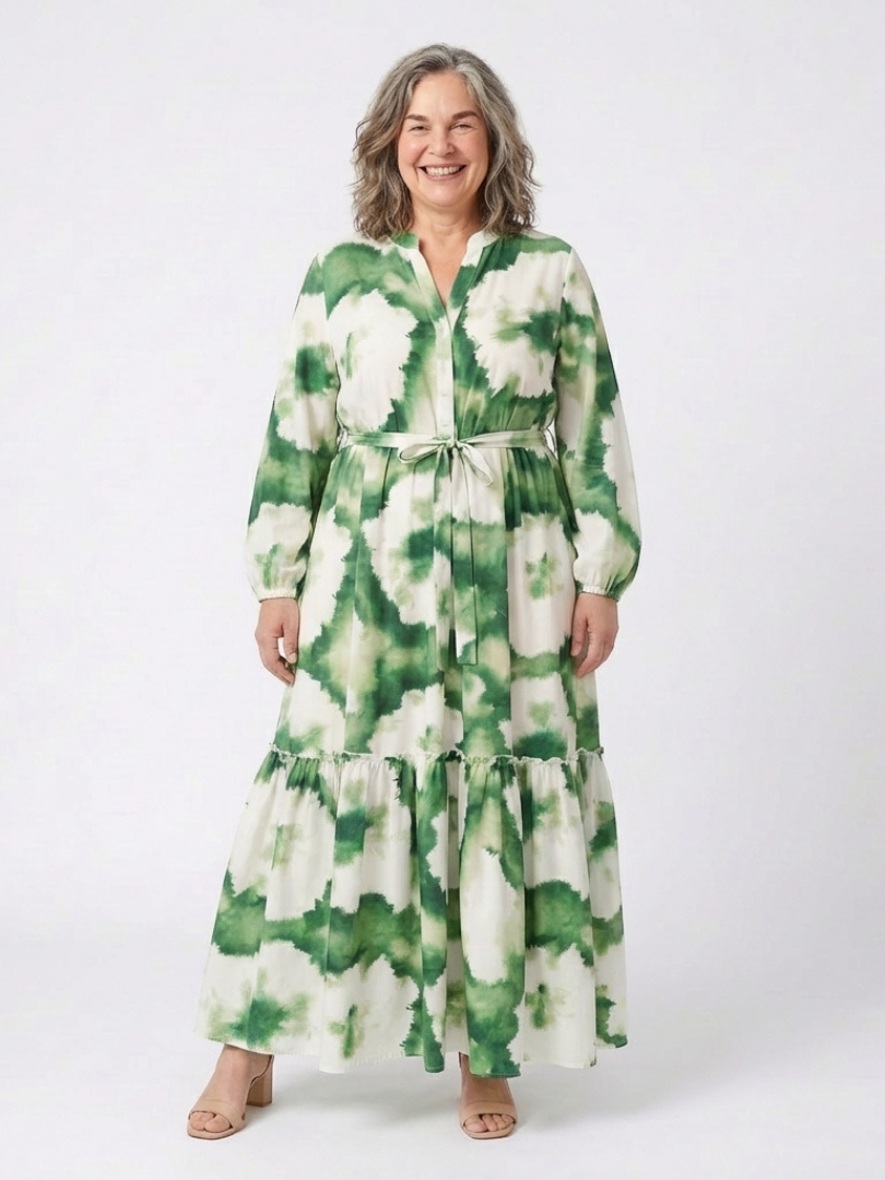 Sabine | Maxikleid mit langen Ärmeln und Bindegürtel