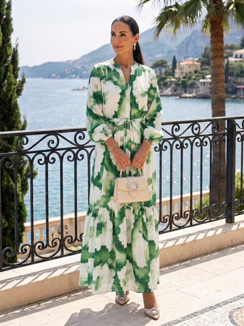 Sabine | Maxikleid mit langen Ärmeln und Bindegürtel