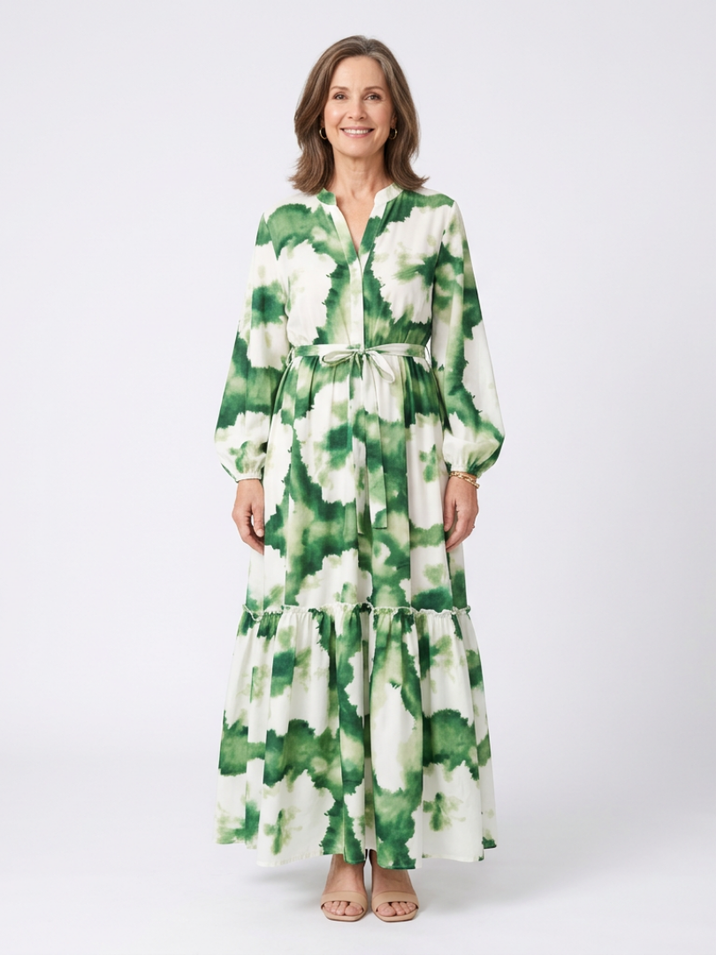 Sabine | Maxikleid mit langen Ärmeln und Bindegürtel