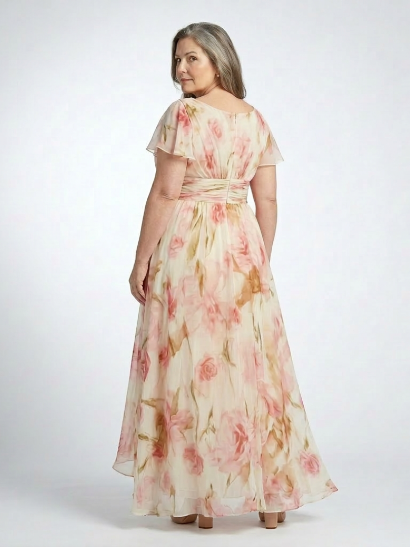 Elara | Maxikleid mit V-Ausschnitt und kurzen Ärmeln