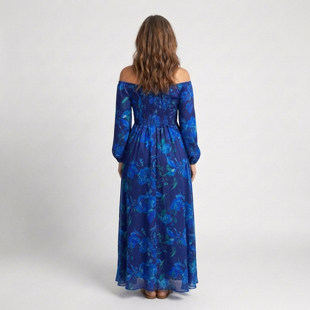 Aspen | Maxikleid mit Blumenmuster und schulterfreiem Design