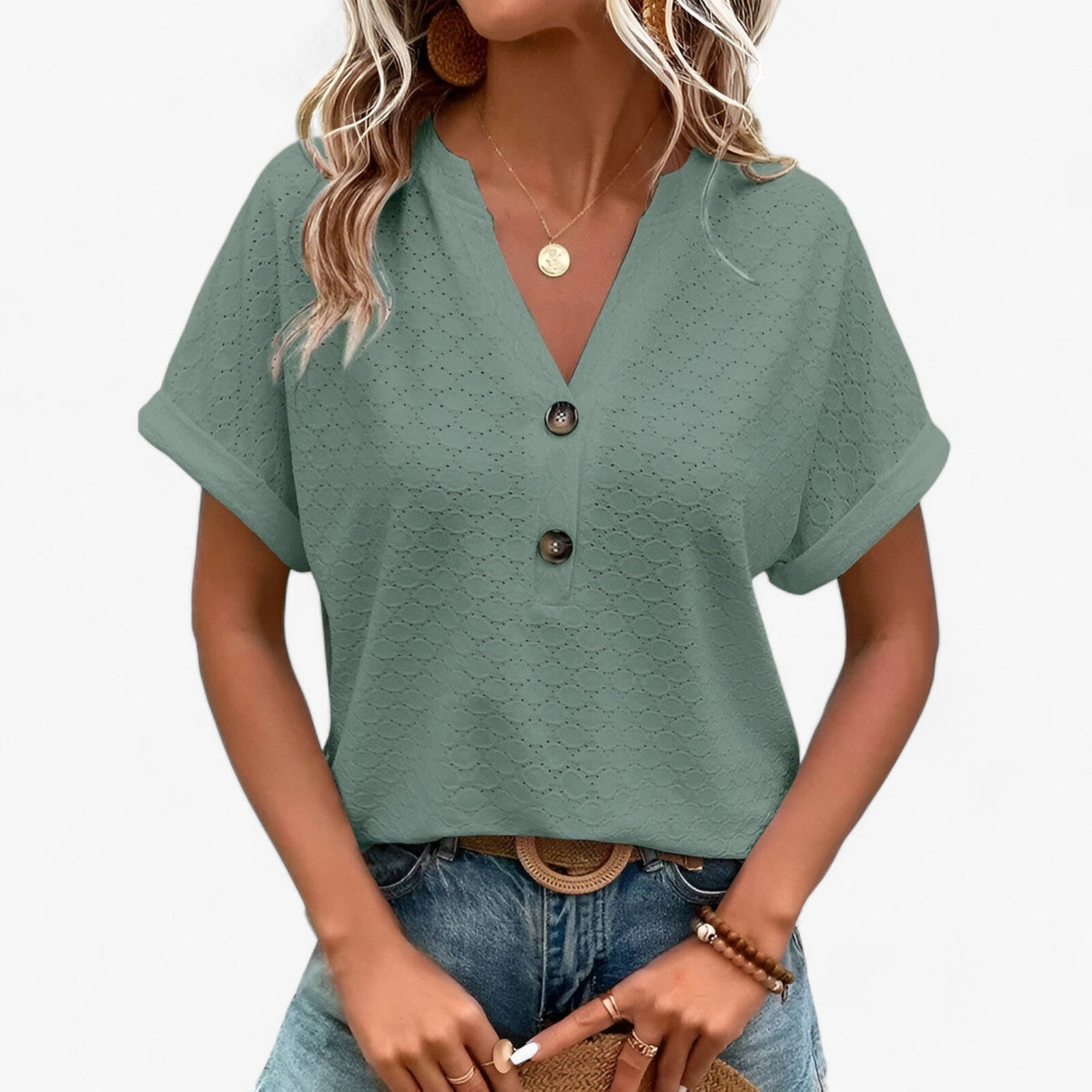 Lærke | Elegante Jacquard-Bluse für Alle Anlässe