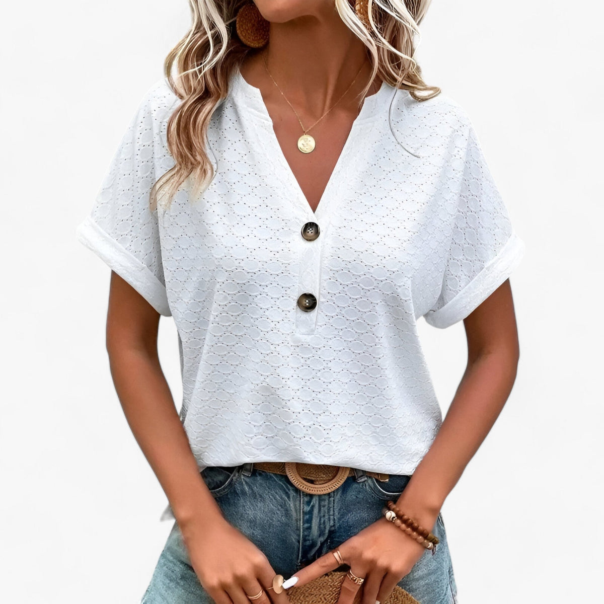Lærke | Elegante Jacquard-Bluse für Alle Anlässe